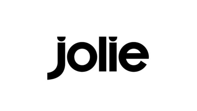 Das Wort jolie ist in fetten, schwarzen Kleinbuchstaben auf weißem Hintergrund geschrieben.