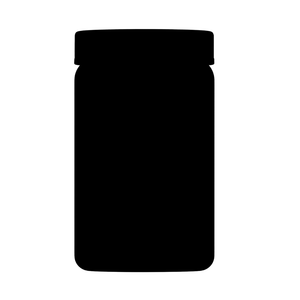 Silhouette eines geschlossenen, rechteckigen Glases oder einer Flasche mit einem abgerundeten Deckel, von vorne gesehen, isoliert auf weißem Hintergrund.